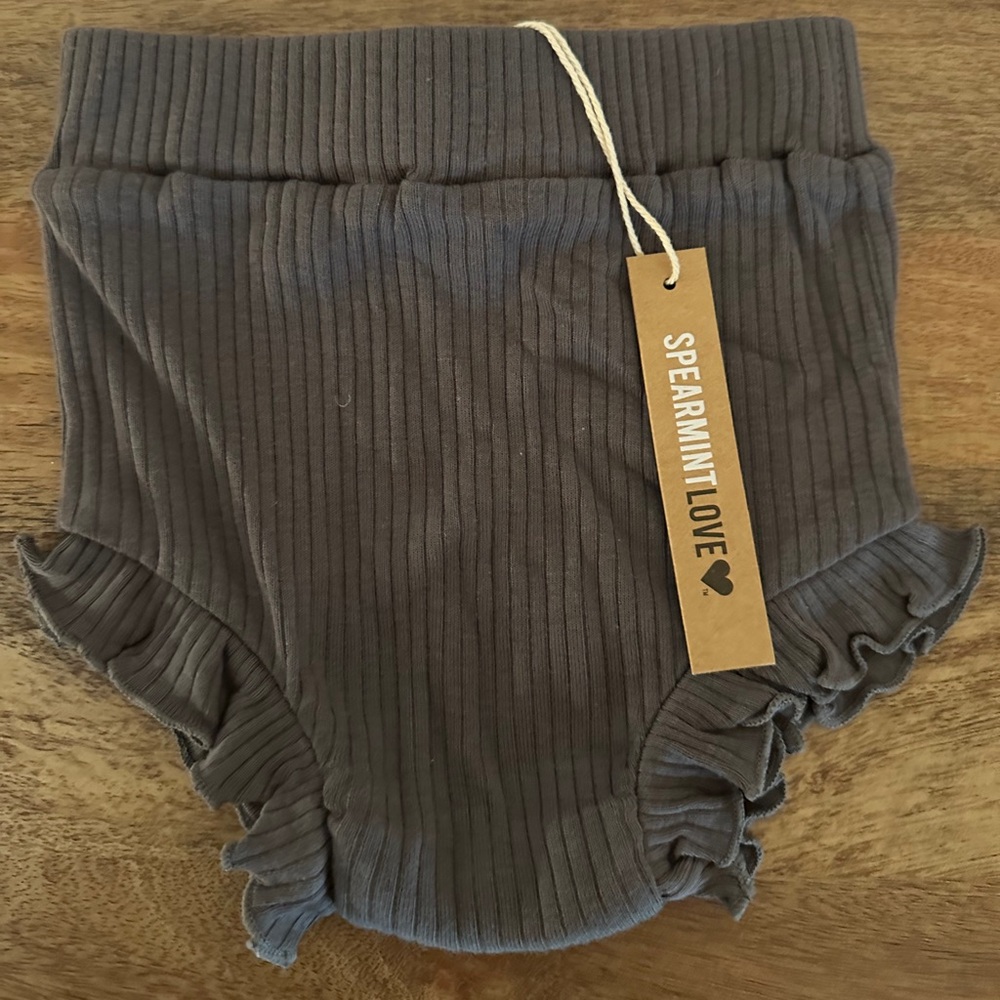 Spearmint love charcoal grey ruffle bummies